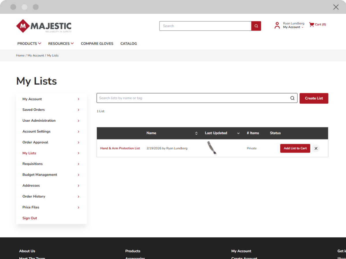 Product Lists Screenshot