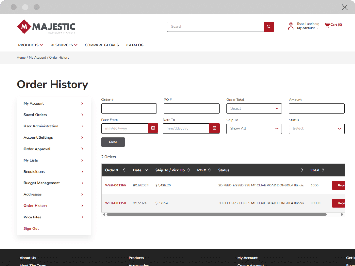 Order History Screenshot