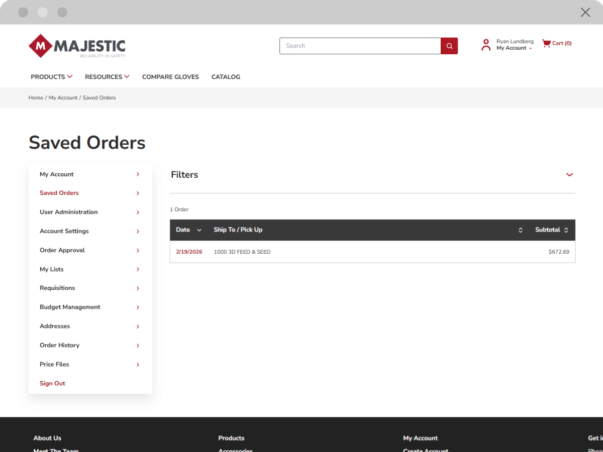 Saved Orders Screenshot