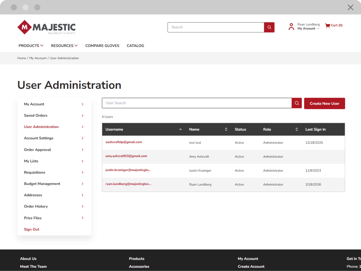 User Administration Screenshot